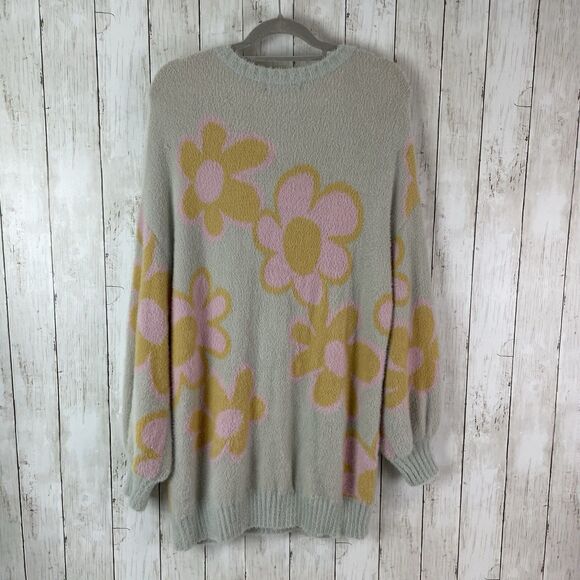 Forever 21+ Flower Power Sweater Sz 1X Long Sleeve Tunic Groovy 70’s Fuz… - Picture 8 of 10